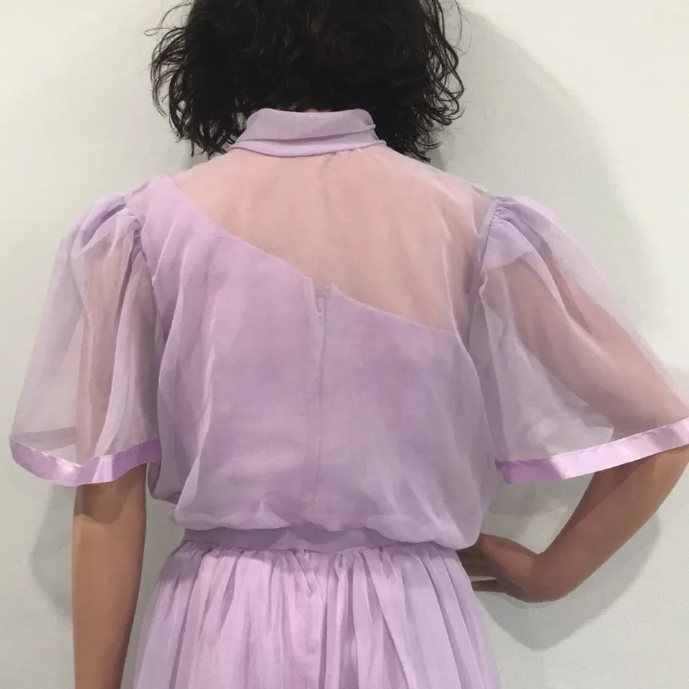 Vintage 70s Lavender Sheer Dress and Jacket